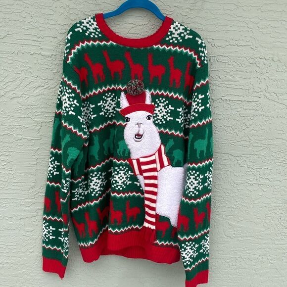 33 Degrees Sz XL Llama 3D Red Ugly & Cute Christmas Sweater - Picture 2 of 12